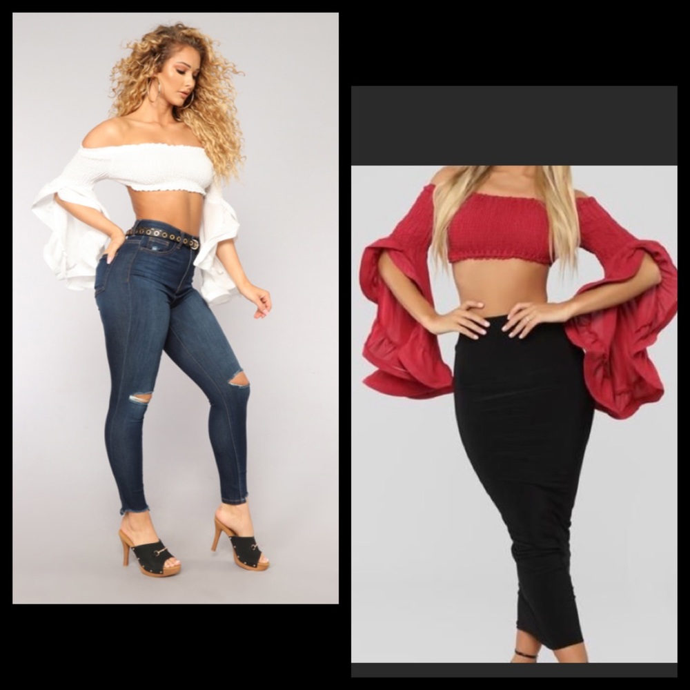 Fashion Nova Ruffle Bell Sleeve Crop Top Blouse - Picture 5 of 8